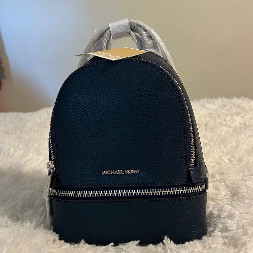 Michael Kors Navy and Silver Mini Backpack